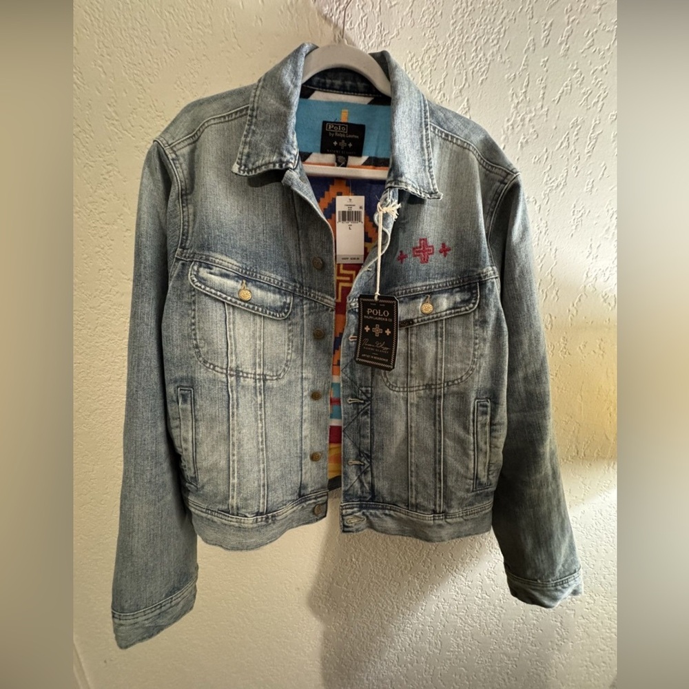 Polo by Ralph Lauren Light Wash Denim Jacket with Colorful Lined Interior
